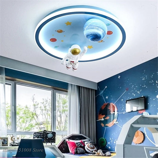 Cartoon Blue Space LED Ceiling Lights Nordic Children's Room Astronaut Round Ceiling Lamps Boy Room Study Restaurant Decor